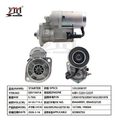 12V 2KW 9T Startmotor LUCAS LRS01078 LRS01163 LRS1078 voor KOMATSU 894449591 8944532120