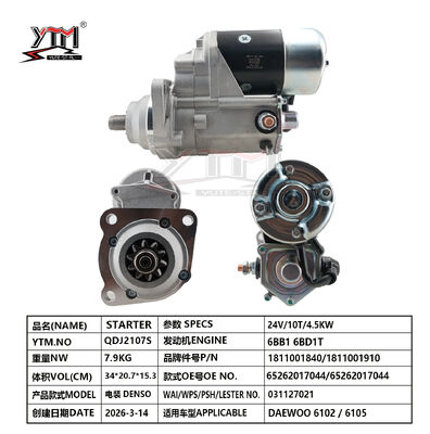24V 10T 4.5KW motorstartermotor DAEWO0 6102 6105 Dieselmotor accessoires 1811001840/1811001910 65262017044 65262017044 voor DENSO
