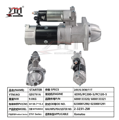 24V 11T 6.5KW Startmotor QD2761A Voor Komatsu PC200-5 PC120-5 6D95 Motor OE 0230001290 6008133320 2-3231-2W