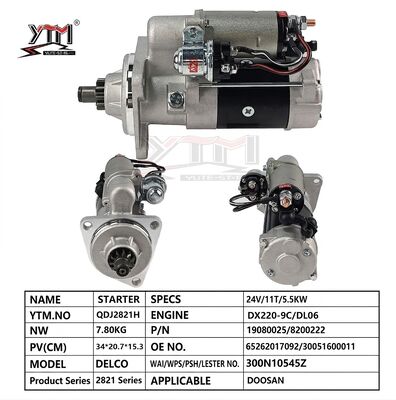 Excavator Starter 24V 5.5KW 11T Fit Doosan DX220‐9C DL06 Motor Delco Type OE 19080025 8200222 Zware startmotor