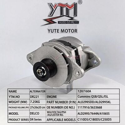 DR221 12V 160A Alternator ALD2995DD ALD2995KL 1117916 3603668 10459047 for Cummins QSB QSL ISL Engine C110D5 C180D5 C250D5