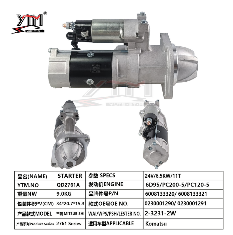 24V 11T 6.5KW Startmotor QD2761A Voor Komatsu PC200-5 PC120-5 6D95 Motor OE 0230001290 6008133320 2-3231-2W