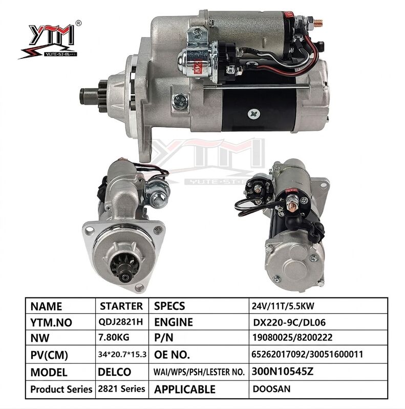 Excavator Starter 24V 5.5KW 11T Fit Doosan DX220‐9C DL06 Motor Delco Type OE 19080025 8200222 Zware startmotor