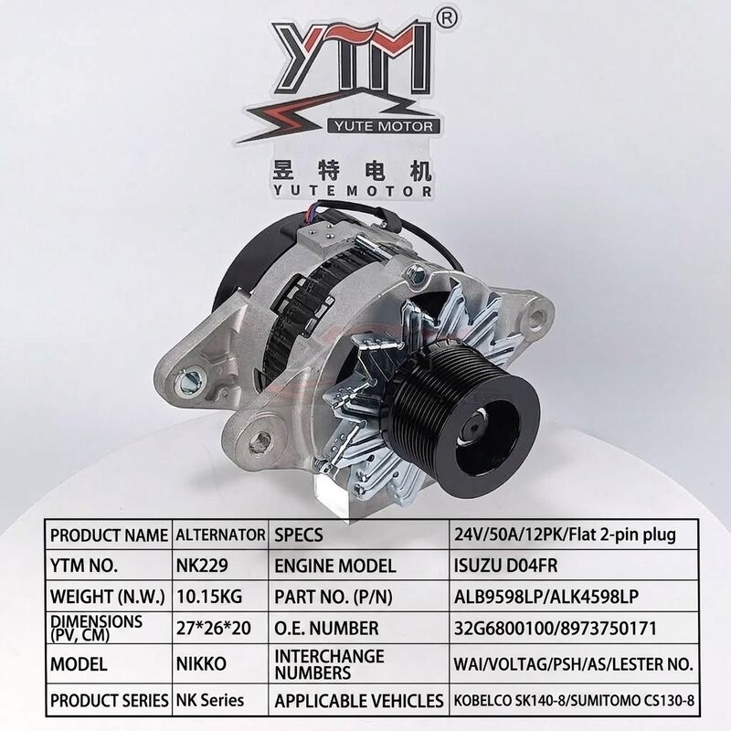 24V 50A 12PK alternator NK229 Voor Isuzu D04FR Motor SK140‐8 CS130‐8 32G6800100 8973750171